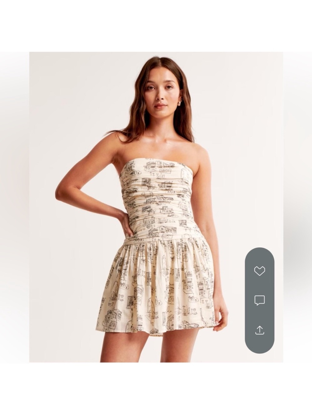 Abercrombie Cream Strapless Skater Dress with Black Sketch Print - Picture 2 of 3